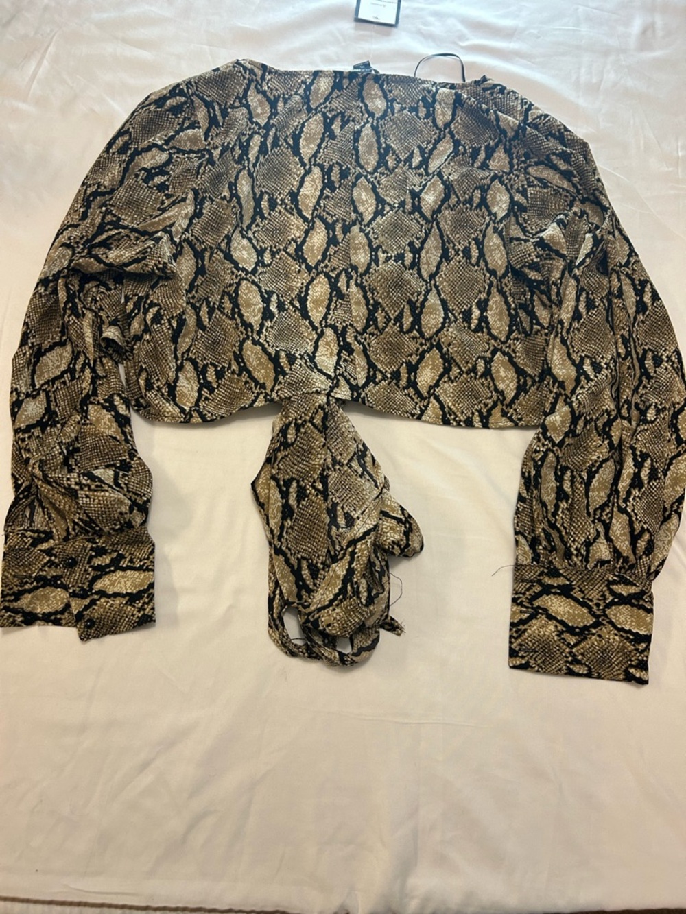 Fashion Nova Brown Snake Print Tie-Front Blouse - Picture 4 of 7